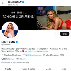 Nikki Benz, Twitter Porn Accounts