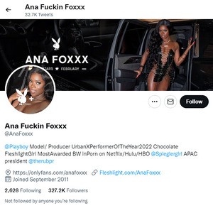 Ana Foxxx, Twitter Porn Accounts