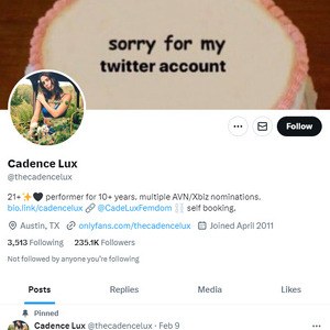 Cadence Lux Twitter, Twitter Porn Accounts