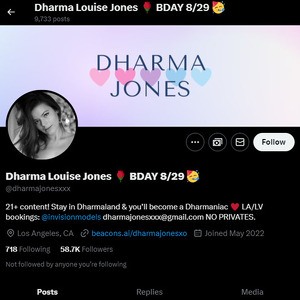 Dharma Jones, Twitter Porn Accounts