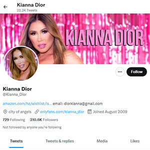 Kianna Dior, Twitter Porn Accounts