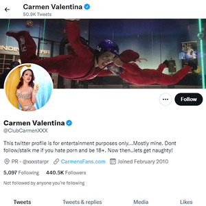 Carmen Valentina, Twitter Porn Accounts