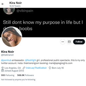 Kira Noir, Twitter Porn Accounts