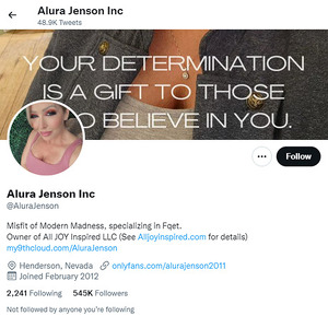 Alura Jenson, Twitter Porn Accounts