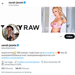 Sarah Jessie, Twitter Porn Accounts