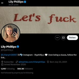 Lily Phillips, Twitter Porn Accounts